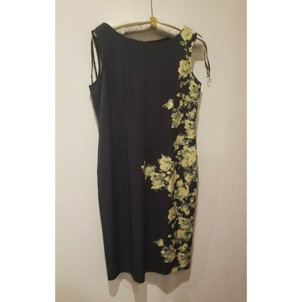 Maya Brooke Womens Floral Career Shift Dress Size 14 Black Sleeveless Back Split